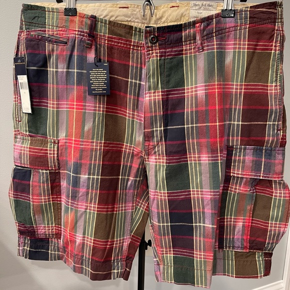 Polo By Ralph Lauren Cargo Shorts Mens Size 38 Plaid Multicolor VNTG NEW Cotton